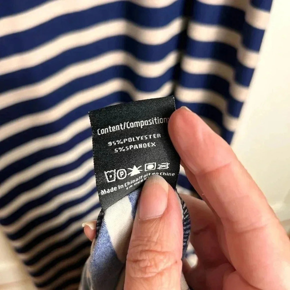 Striped Tank Maxi Dress, M, Spandex, Cream & Navy. Summer Beach Coastal - Picture 7 of 7